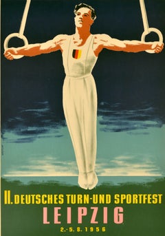 Original Vintage Sports Poster Leipzig German Gymnastics And Sports Festival