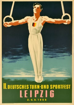 Original Vintage Sports Poster Leipzig German Gymnastics And Sports Festival