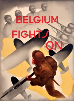 Original Vintage World War Two Propaganda Poster Belgium Fights On WWII