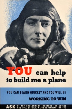 Original Vintage British War Poster You Can Help To Build Me A Plane WWII
