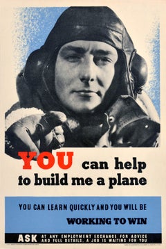 Original Vintage British War Poster You Can Help To Build Me A Plane WWII