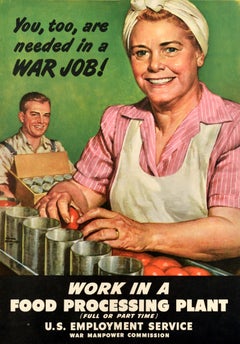 Original Vintage War Poster You Too Are Needed In A War Job WWII Frank Bensing