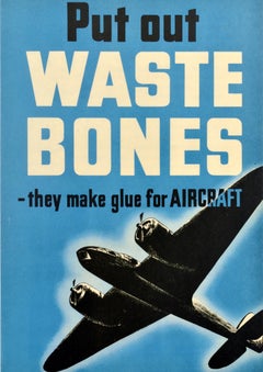Original Vintage WWII Salvage Propaganda Poster Waste Bones Glue For Aircraft