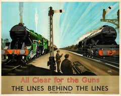 Original Vintage War Poster All Clear For The Guns British Railways WWII Carr
