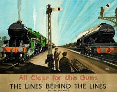 Original Vintage War Poster All Clear For The Guns British Railways WWII Carr