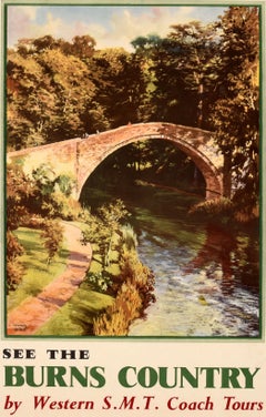 Original Vintage Travel Poster See Scotland Burns Country Doon Bridge Ayrshire