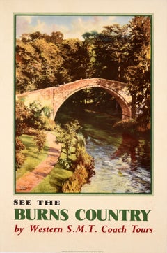 Original Vintage Travel Poster See Scotland Burns Country Doon Bridge Ayrshire