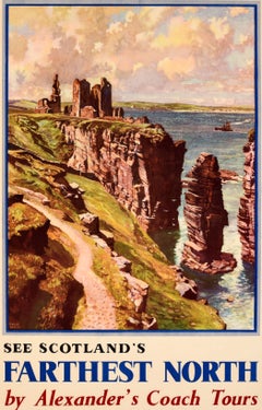 Original Vintage Travel Poster Scotland Farthest North Castle Sinclair Girnigoe
