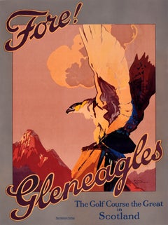 Poster da viaggio d'epoca originale: Campo da golf di Gleneagles, "Great in Scotland Eagle"