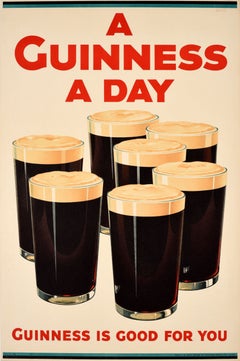 Raro poster pubblicitario vintage originale di una bevanda: Guinness – “A Day Is Good For You”