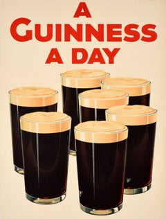 Raro poster pubblicitario vintage originale di una bevanda: Guinness – “A Day Is Good For You”