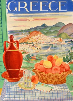 Original Vintage Travel Poster Greece Island Of Poros Spyros Vassiliou