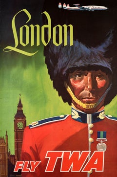 Original Vintage Travel Poster London TWA Trans World Airlines David Klein