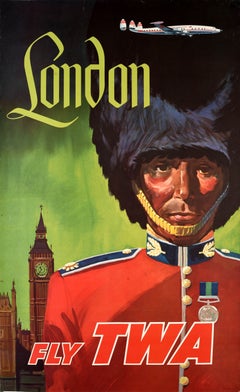 Original Vintage Travel Poster London TWA Trans World Airlines David Klein