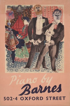 Manifesto pubblicitario vintage originale “Piano” di Barnes, Oxford Street, Londra