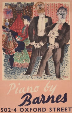 Manifesto pubblicitario vintage originale “Piano” di Barnes, Oxford Street, Londra