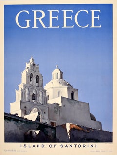 Original Vintage Travel Poster Island Of Santorini Greece Midcentury Harissiadis