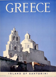 Original Vintage Travel Poster Island Of Santorini Greece Midcentury Harissiadis