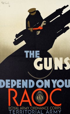 Rare Original Vintage War Propaganda Poster Guns Depend On You RAOC WWII Keely