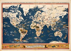 Original Vintage Pictorial Poster Zeppelin Map USA Hiker World Trip Edgar Miller