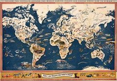 Original Vintage Pictorial Poster Zeppelin Map USA Hiker World Trip Edgar Miller