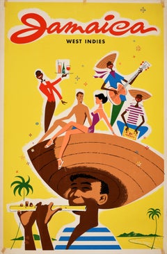 Original Vintage Travel Poster Jamaica West Indies Cocktail Party Music Mac Tey