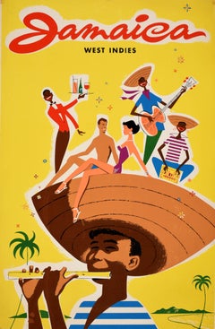 Original Vintage Travel Poster Jamaica West Indies Cocktail Party Music Mac Tey