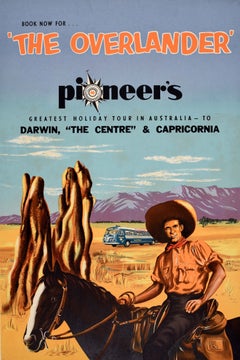 Original Vintage Travel Poster The Overlander Pioneer Tourist Coaches Australia