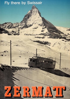 Original Vintage Travel Poster Zermatt Swissair Switzerland Gornergrat Railway