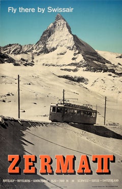 Original Vintage Travel Poster Zermatt Swissair Switzerland Gornergrat Railway