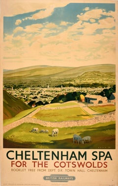 Original Vintage Train Travel Poster Cheltenham Spa Cotswolds British Railways