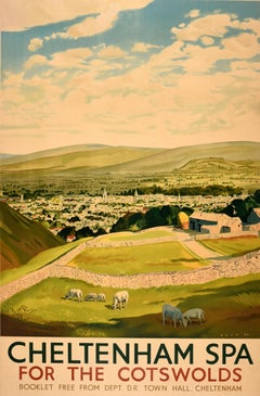 Original Vintage Train Travel Poster Cheltenham Spa Cotswolds British Railways