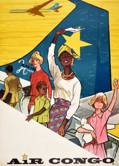 Original-Vintage-Reiseplakat „Air Congo Africa“ – Boeing-Jet – Interkontinental