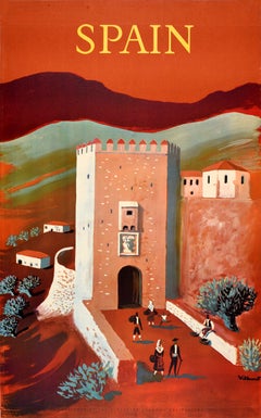 Original Vintage Travel Poster Spain Bernard Villemot Stone Castle Tower Espana