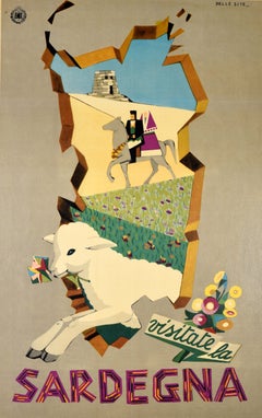 Original Vintage Travel Poster Visit Sardinia Italy Sardegna ENIT Midcentury