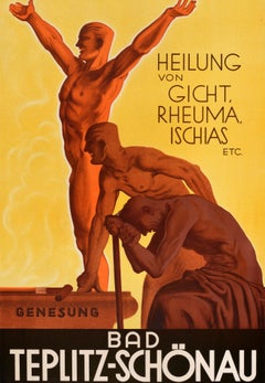 Original Vintage Art Deco Travel Poster Bad Teplitz Schonau Spa Resort Czech