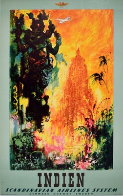 Poster pubblicitario originale d'epoca sui viaggi in Asia: India, Indien, SAS, Otto Nielsen