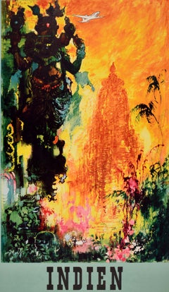 Poster pubblicitario originale d'epoca sui viaggi in Asia: India, Indien, SAS, Otto Nielsen
