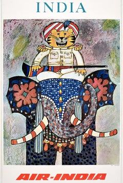 Original Vintage Travel Advertising Poster India Air India Elephant Maharaja