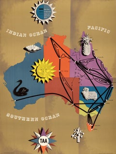 Original Vntage Travel Advertising Poster TAA Covers The Continent Australia Map