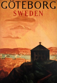 Original Vintage Travel Poster Seaport City Goteborg Sweden Gothenburg Sverige