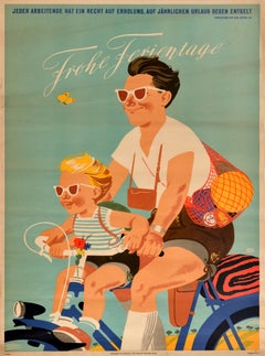 Original Vintage German Propaganda Poster Happy Holidays Worker Rights GDR