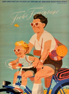 Original Vintage German Propaganda Poster Happy Holidays Worker Rights GDR