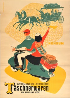 Original Vintage German Advertising Poster Konsum Leather Goods Stagecoach GDR