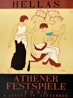 Original Vintage Travel Cultural Event Poster Athens Festival Greece Hellas