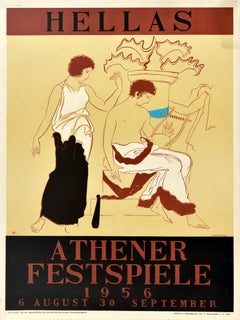 Original Vintage Travel Cultural Event Poster Athens Festival Greece Hellas