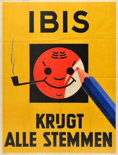 Original Vintage Dutch Advertising Poster Ibis Pipe Tobacco Louis Dobbelmann