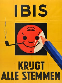 Original Vintage Dutch Advertising Poster Ibis Pipe Tobacco Louis Dobbelmann