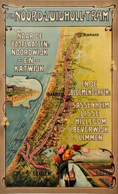 Original Antique Travel Poster North South Holland Tramway Netherlands