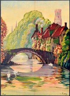 Original Vintage Travel Advertising Poster Bruges Via Harwich LNER Belgium